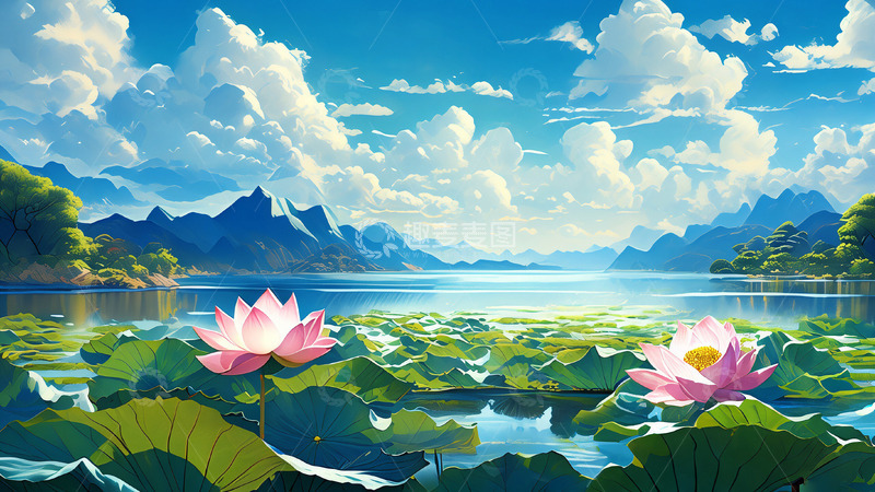 荷花插画背景图