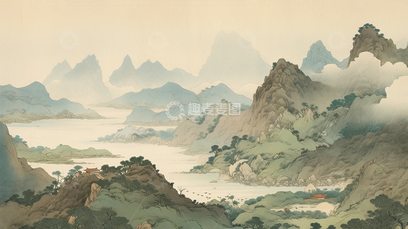 高清大图下载【趣麦麦图】水墨风山河背景