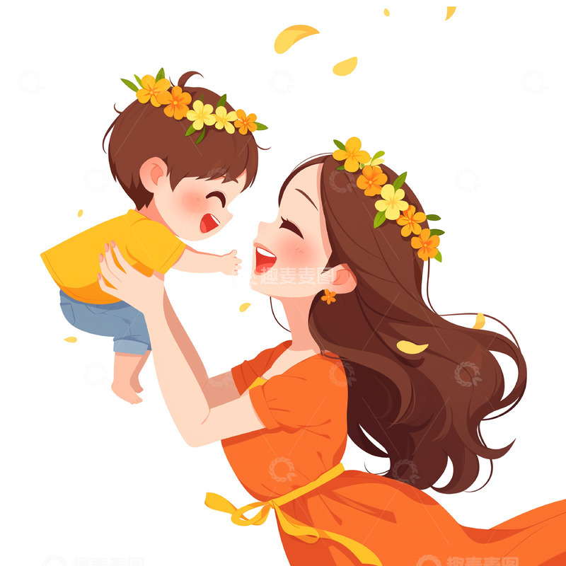 高清大图下载【趣麦麦图】戴花环的母亲母亲节人物素材