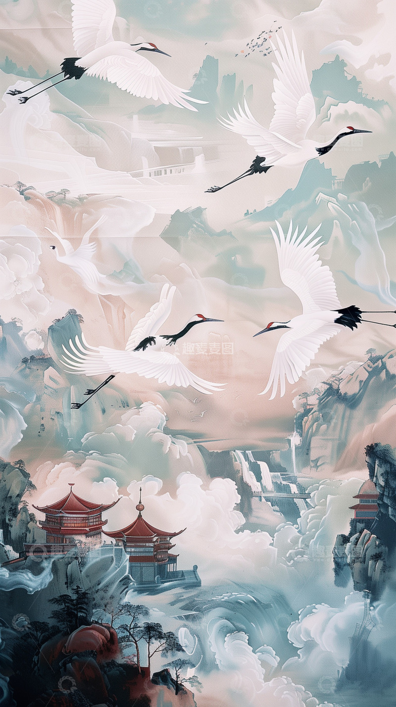 高清大图下载【趣麦麦图】手绘古风水墨江南山水