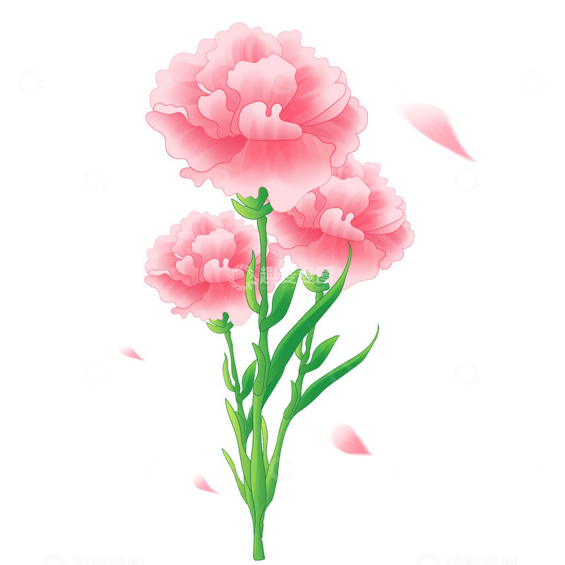 源文件下载【趣麦麦图】-母亲节粉色康乃馨鲜花元素