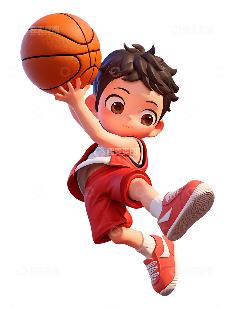 高清大图下载【趣麦麦图】打篮球的运动员红色