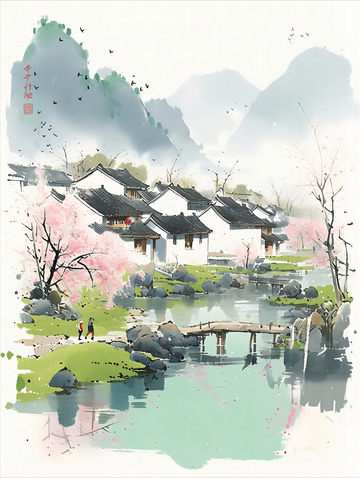 国潮山水水墨画