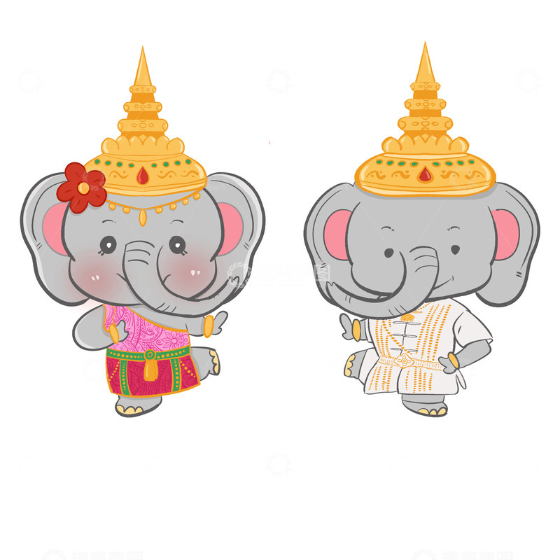 源文件下载【趣麦麦图】泰国 动物 大象 小象 卡通
