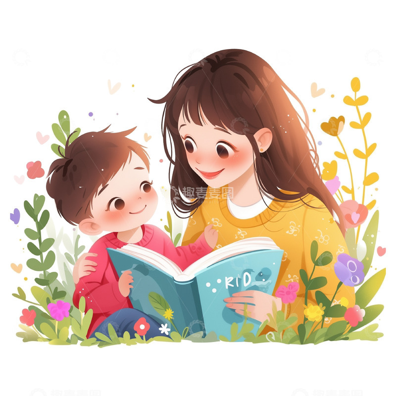 高清大图下载【趣麦麦图】卡通母亲节亲子免抠素材