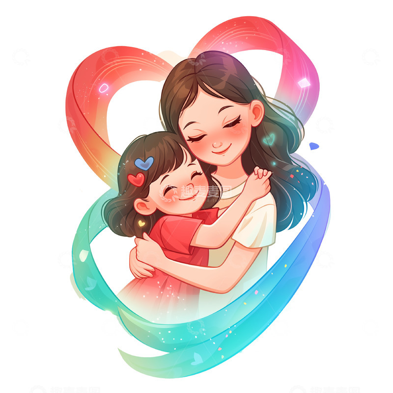 高清大图下载【趣麦麦图】母亲节彩带卡通插画素材