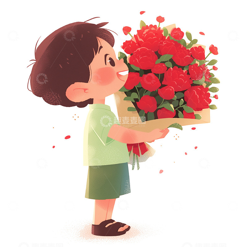 高清大图下载【趣麦麦图】母亲节送花人物侧身素材