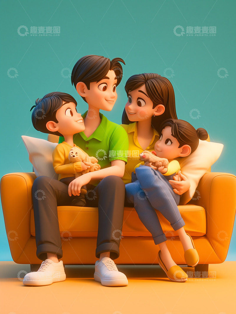 高清大图下载【趣麦麦图】3D卡通温馨一家人背景