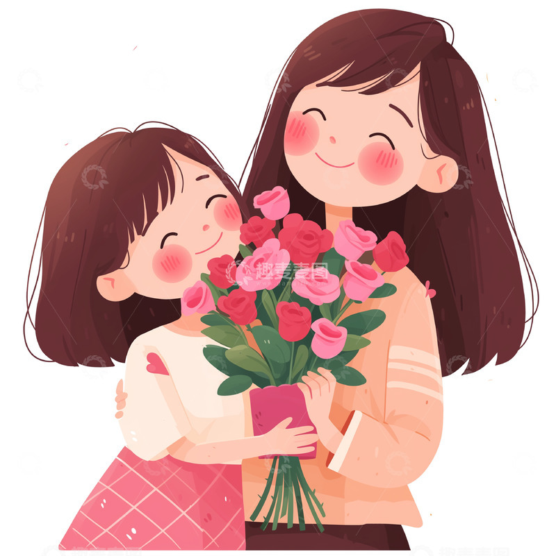 高清大图下载【趣麦麦图】母女相拥母亲节免抠素材