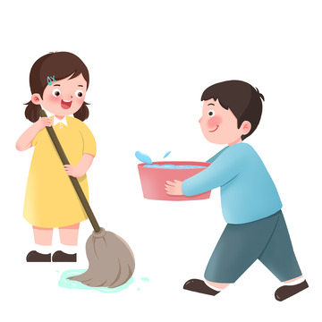 儿童劳动节打扫场景