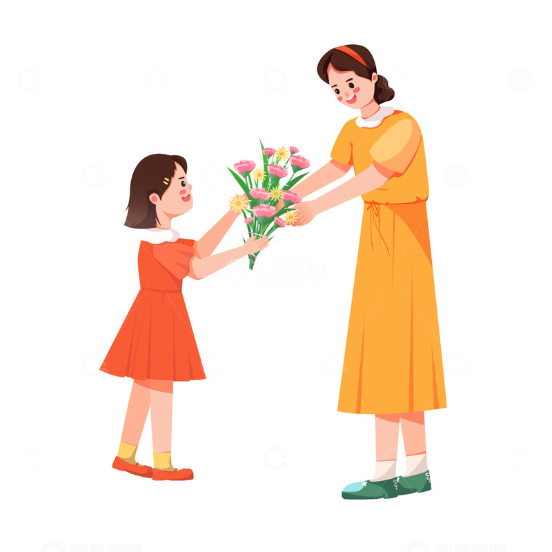 源文件下载【趣麦麦图】手绘母亲节送花温馨场景