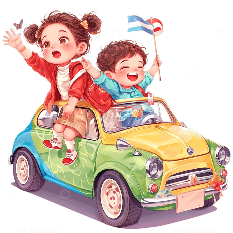 高清大图下载【趣麦麦图】-假期孩子乘车出门游玩