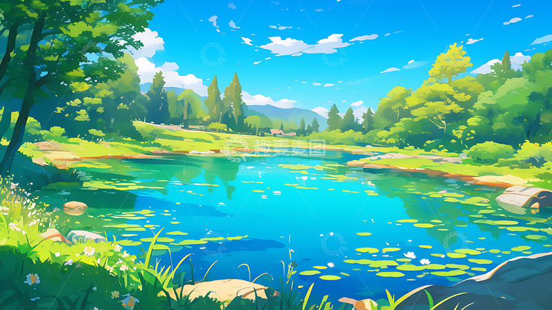 高清大图下载【趣麦麦图】夏季池塘背景