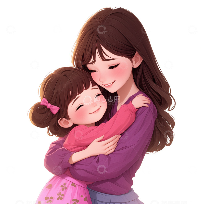 高清大图下载【趣麦麦图】母女拥抱母亲节卡通人物