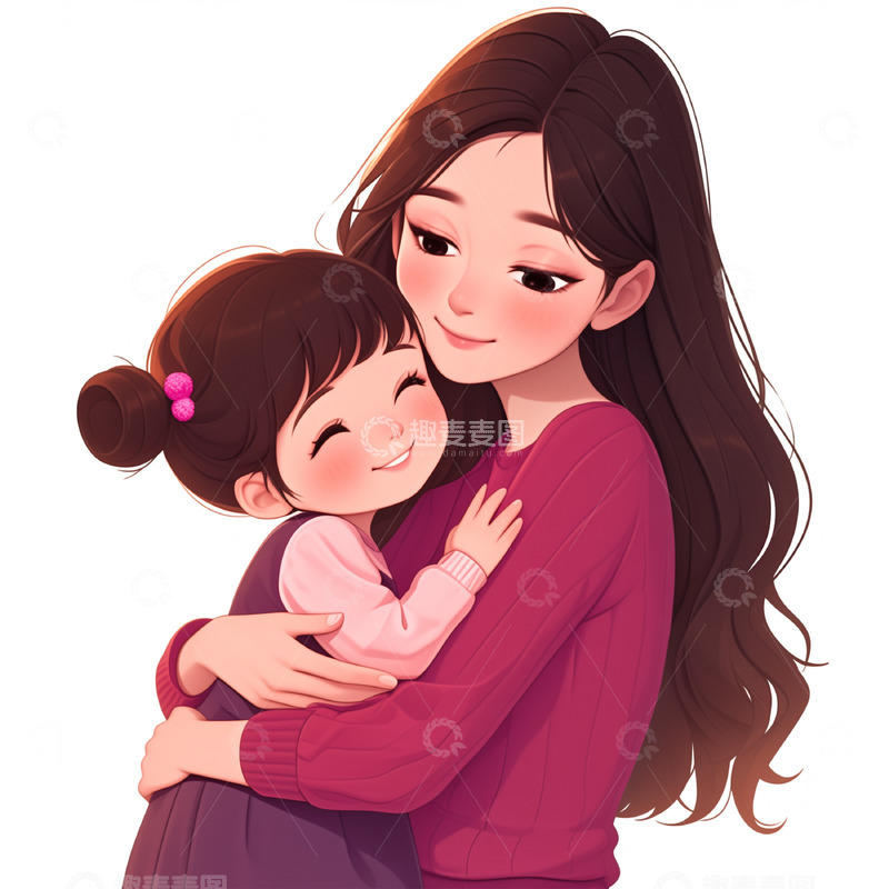 高清大图下载【趣麦麦图】母女相互拥抱人物插画