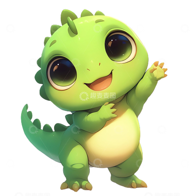 高清大图下载【趣麦麦图】开心招手的小恐龙