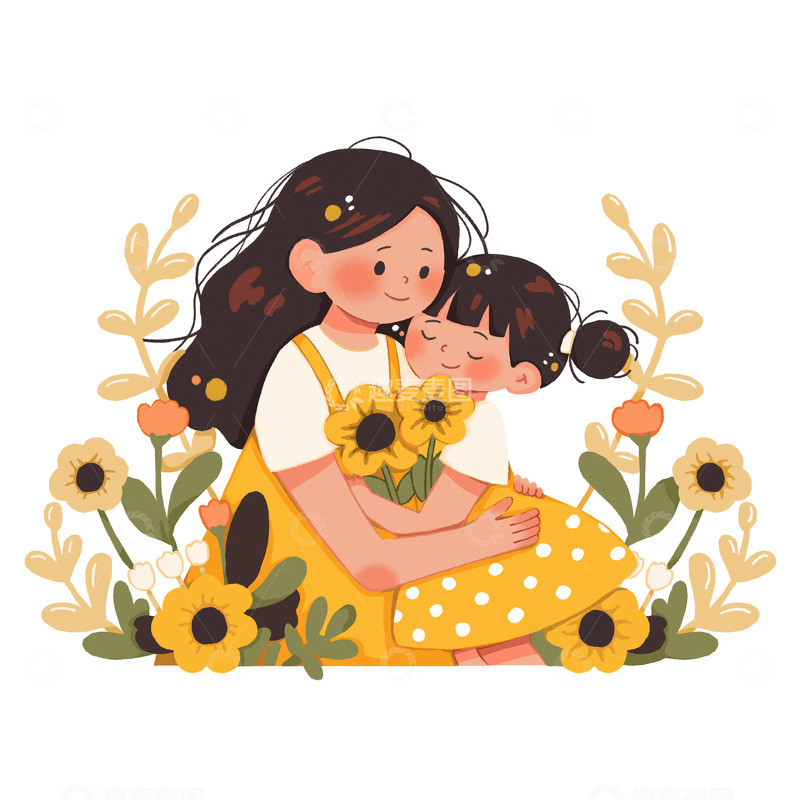 源文件下载【趣麦麦图】母亲节母女拥抱插画