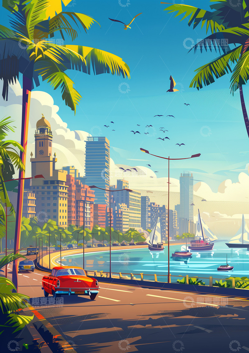 高清大图下载【趣麦麦图】海域大海小岛夏天道路