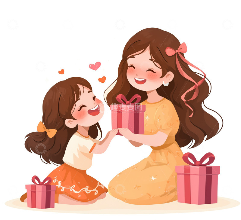 高清大图下载【趣麦麦图】母亲节给妈妈送礼物卡通素材