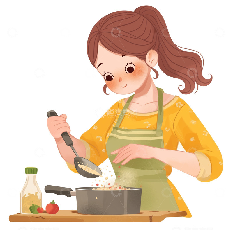 高清大图下载【趣麦麦图】母亲正在煮美食母亲节插画