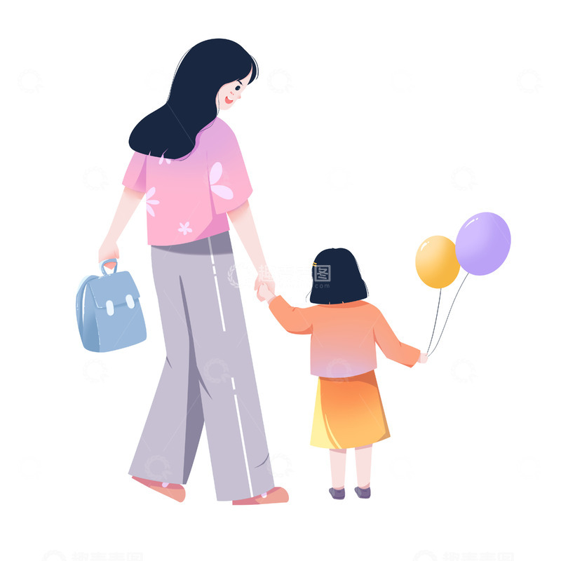 源文件下载【趣麦麦图】母亲节接孩子放学 温馨场景