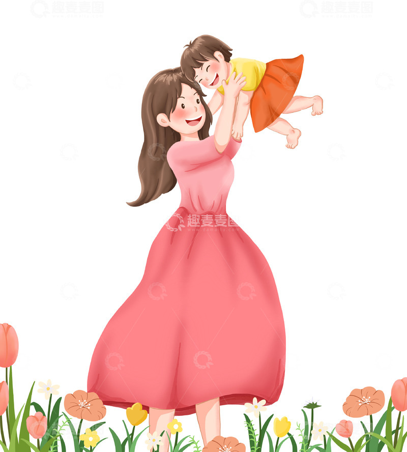 源文件下载【趣麦麦图】母亲节母女玩耍举高高手绘