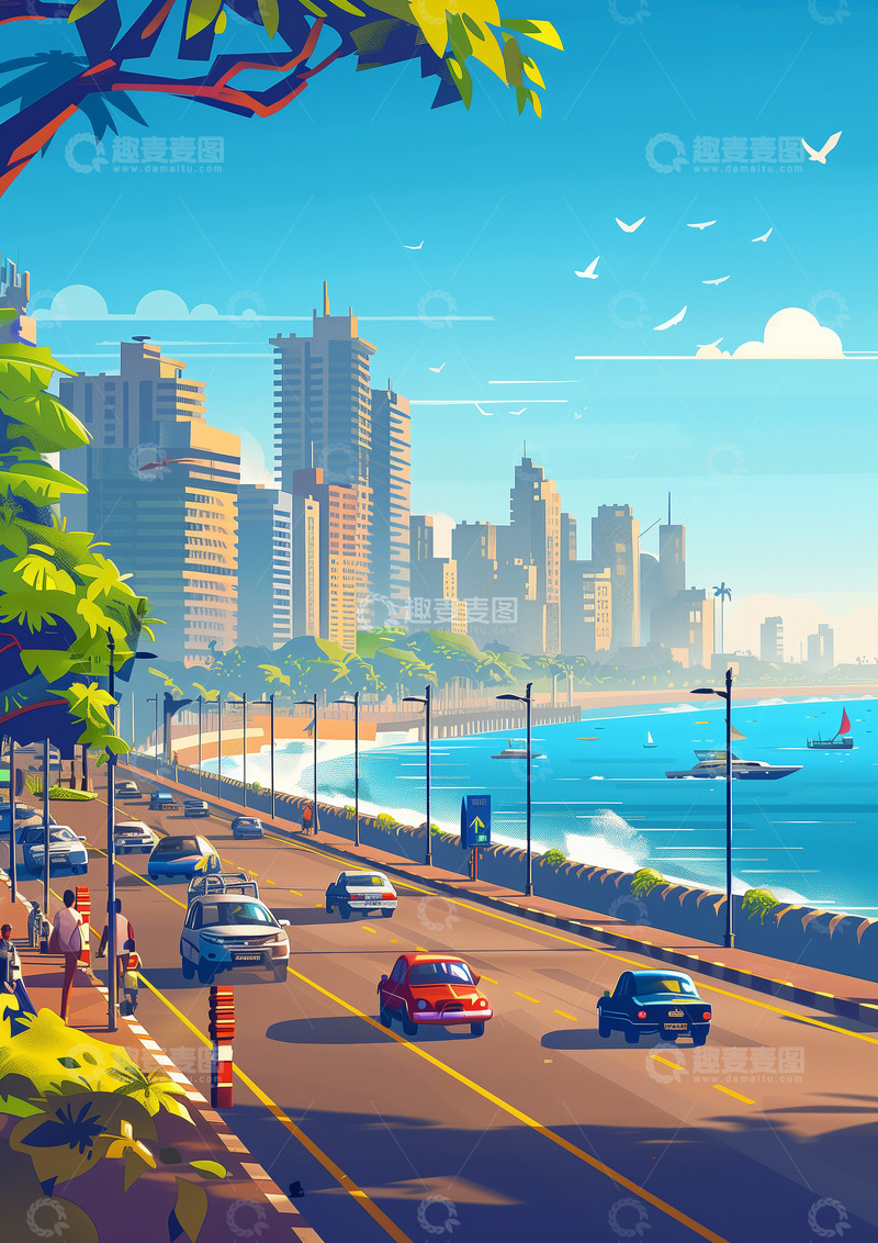 高清大图下载【趣麦麦图】海域小岛夏天道路