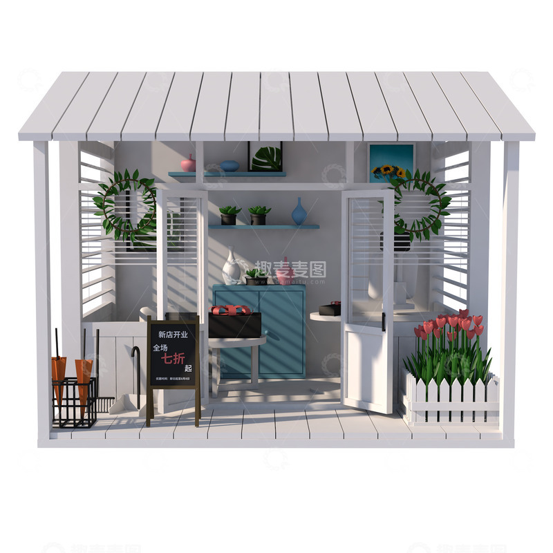 源文件下载【趣麦麦图】3D立体卡通白色房间模型