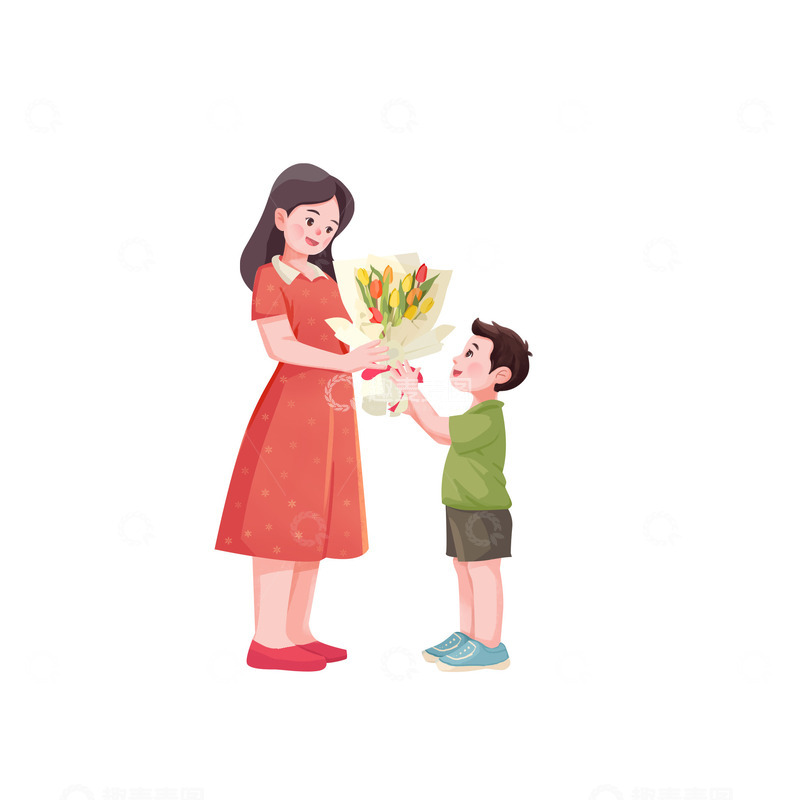 源文件下载【趣麦麦图】母亲节送花手绘图