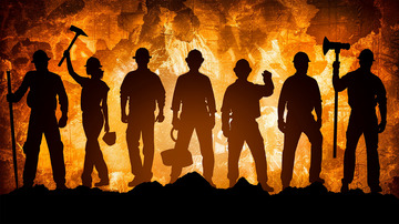 劳动节五一节日工人剪影工作