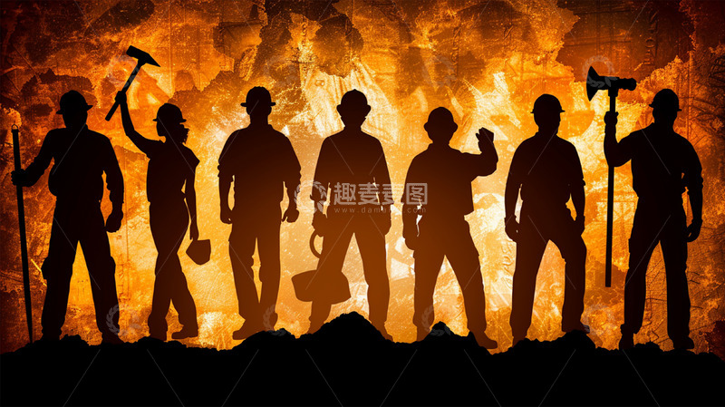 劳动节五一节日工人剪影工作