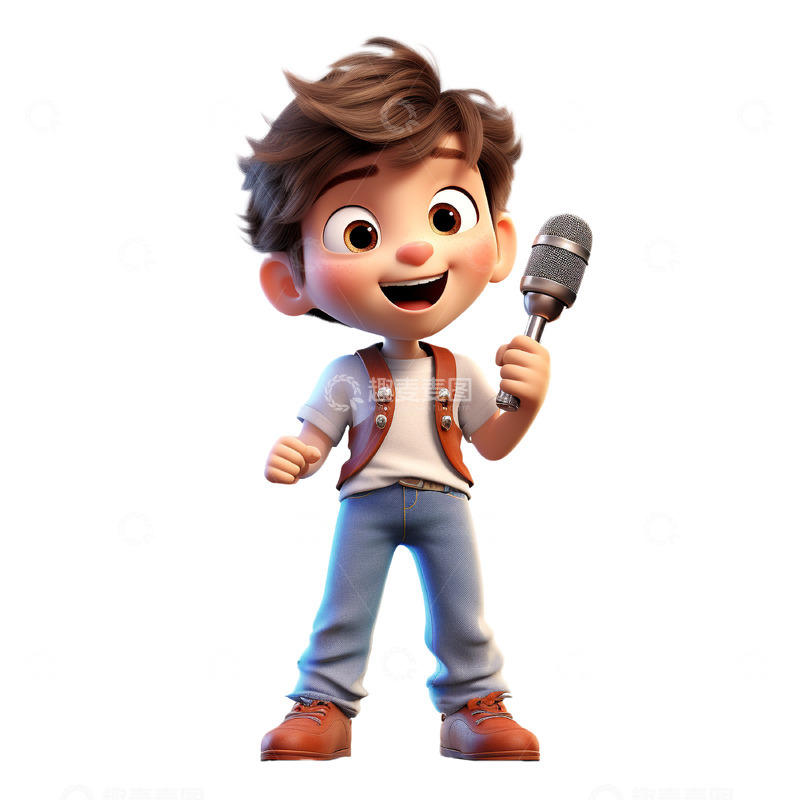 高清大图下载【趣麦麦图】音乐人物卡通唱歌的男孩
