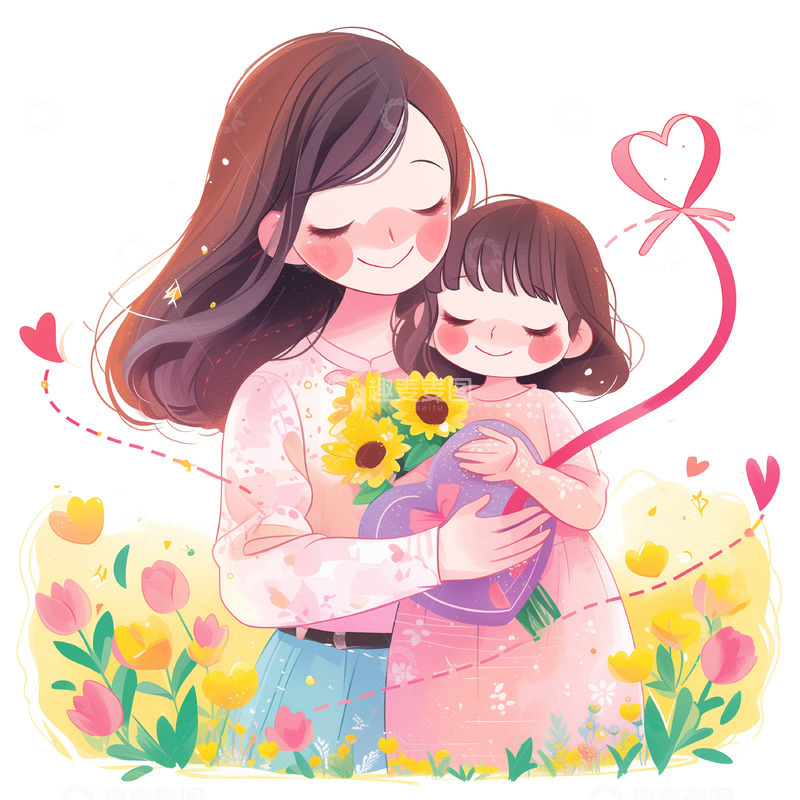高清大图下载【趣麦麦图】母亲节向日葵花丛插画