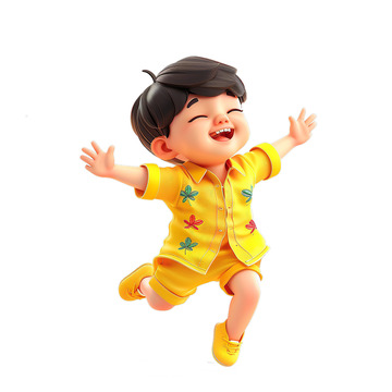 3d假期开心跳起欢呼庆祝的男孩