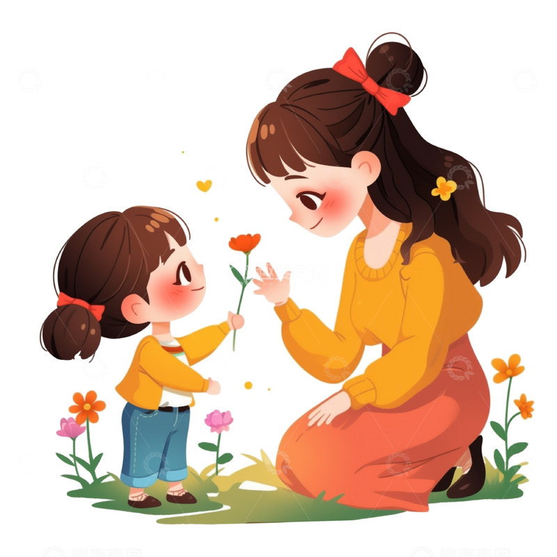 高清大图下载【趣麦麦图】送花母亲节场景插画