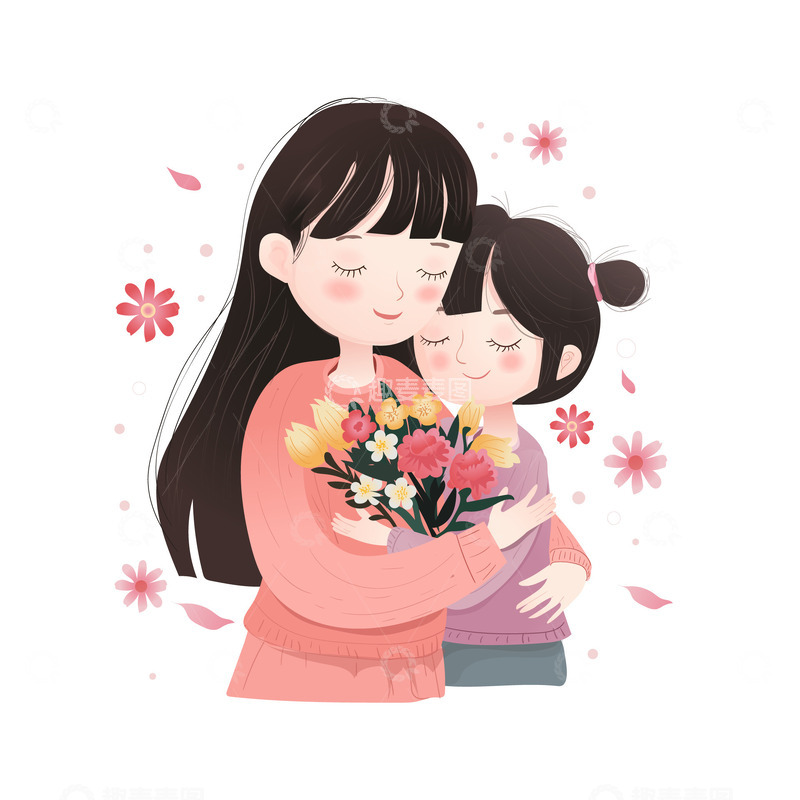 源文件下载【趣麦麦图】粉红色卡通风格可爱母女母亲节