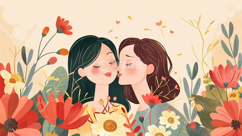 高清大图下载【趣麦麦图】女儿亲吻妈妈的脸颊