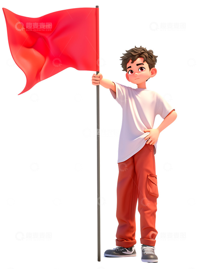 高清大图下载【趣麦麦图】男孩举着红旗