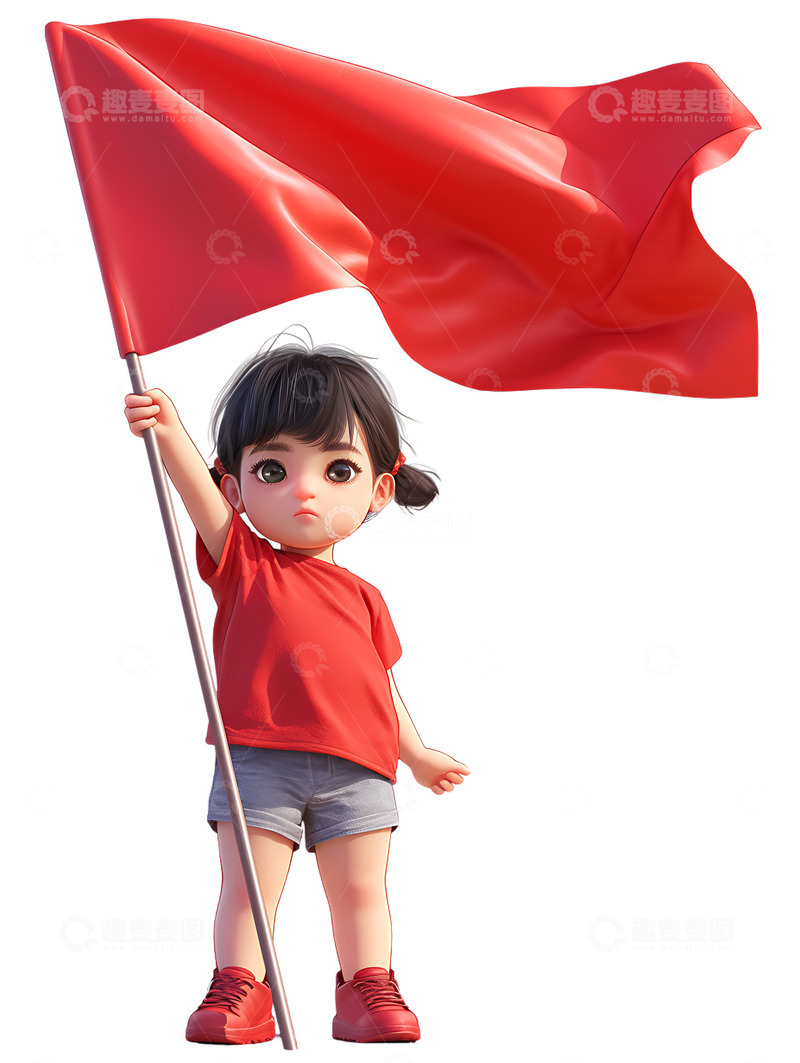 高清大图下载【趣麦麦图】小女孩举着红旗