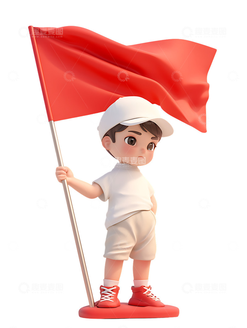 高清大图下载【趣麦麦图】小男孩举着红旗