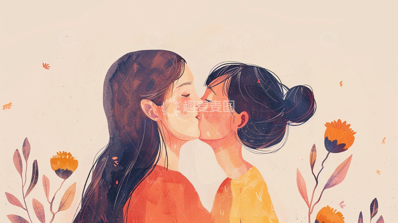 高清大图下载【趣麦麦图】女儿亲吻妈妈