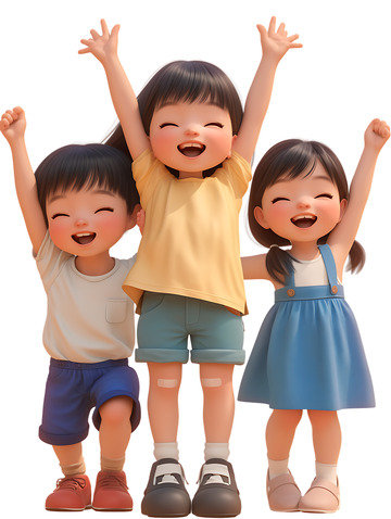 一群欢呼开心的小孩