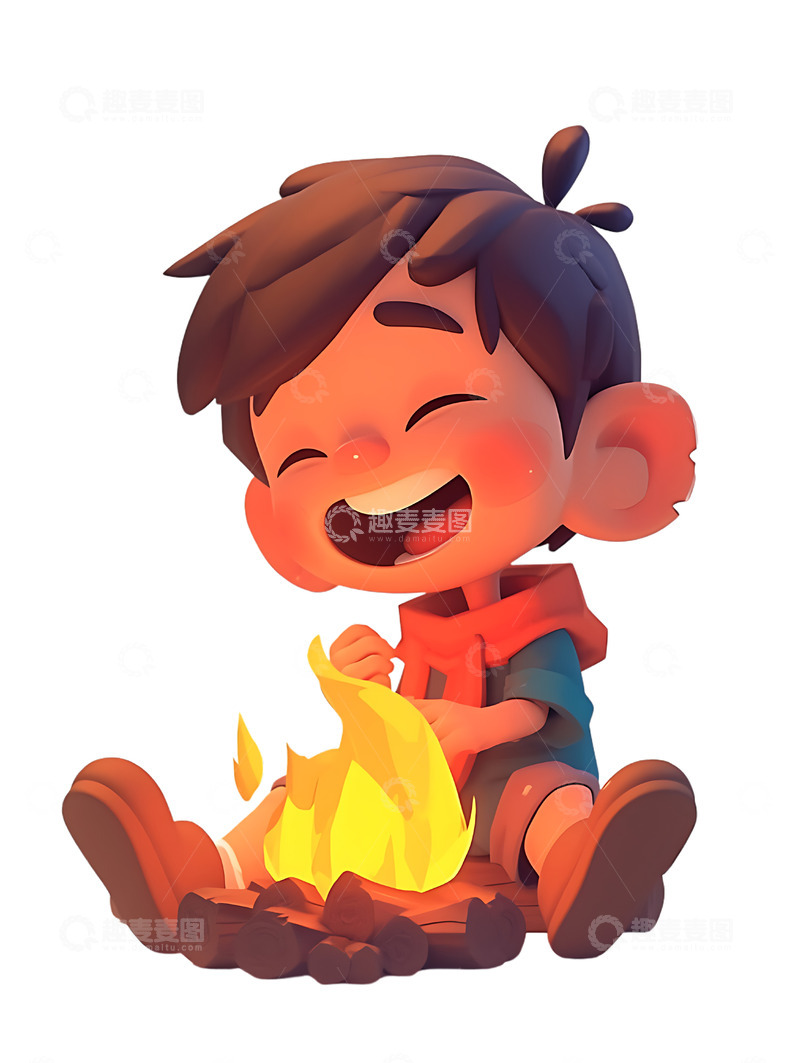 高清大图下载【趣麦麦图】烤火的小男孩