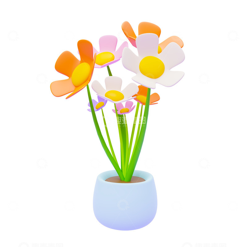 源文件下载【趣麦麦图】3D卡通花盆植物盆栽模型