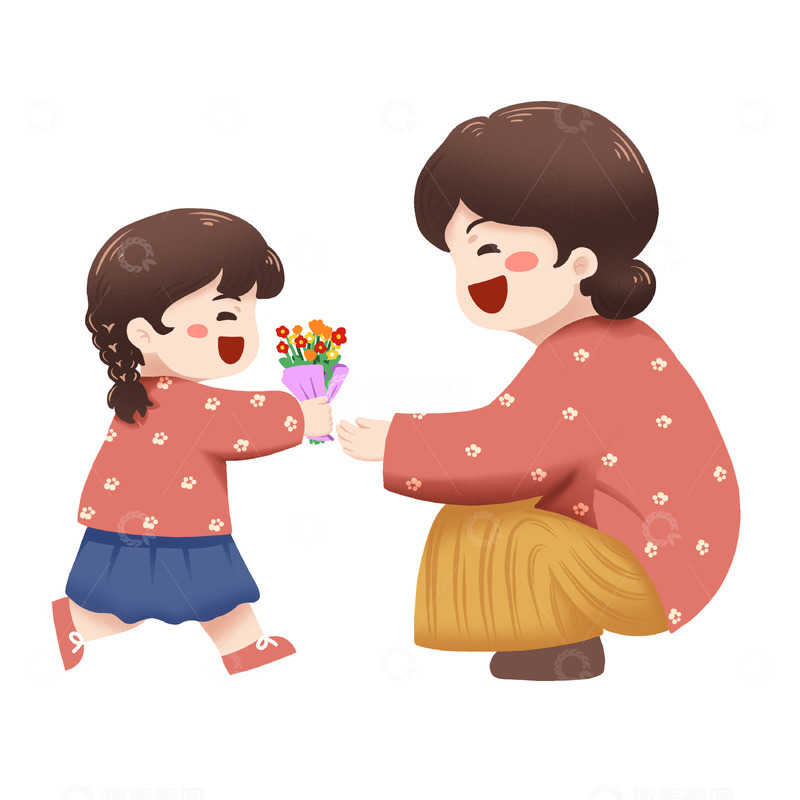 源文件下载【趣麦麦图】卡通元素送花花母亲节元素