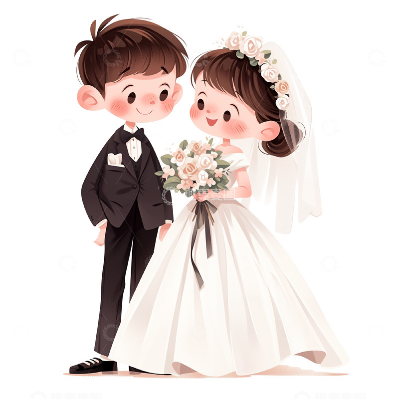 高清大图下载【趣麦麦图】新婚夫妻520卡通人物