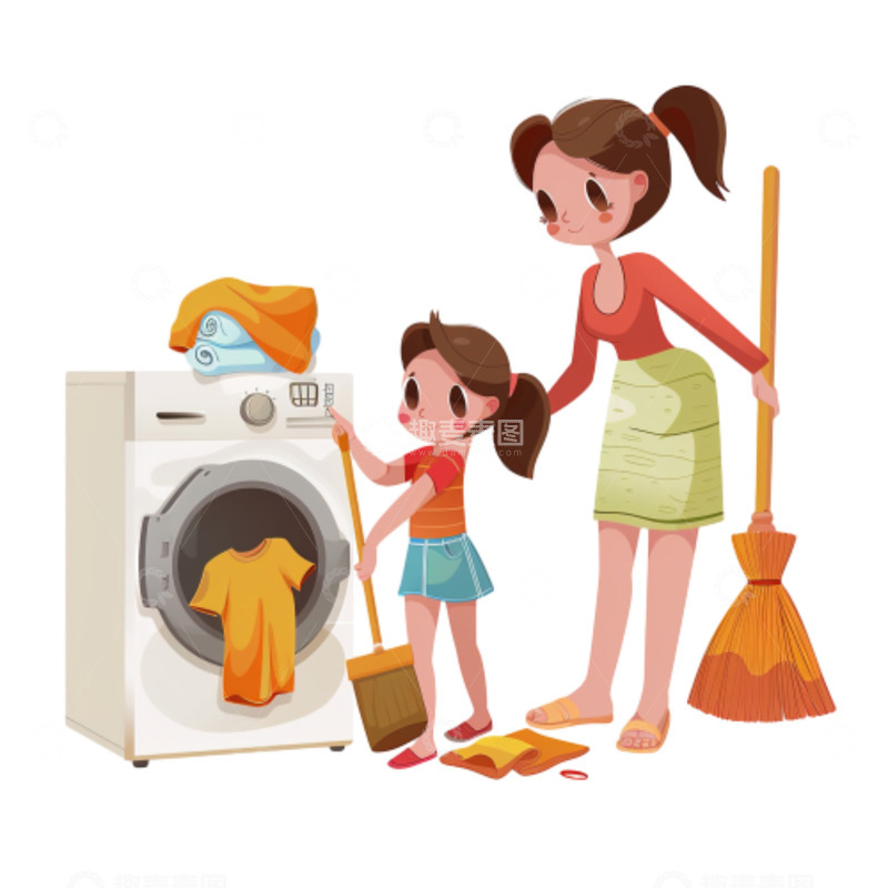 高清大图下载【趣麦麦图】儿童劳动洗衣卡通人物形象