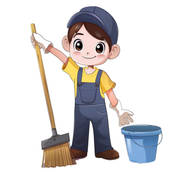 儿童打扫卫生扫地拖地人物卡通形象