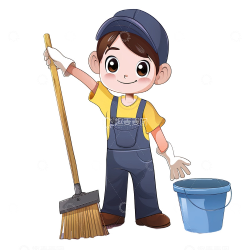 高清大图下载【趣麦麦图】儿童打扫卫生扫地拖地人物卡通形象