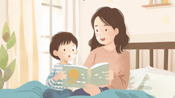 妈妈给儿子讲故事插画